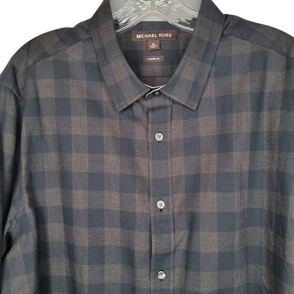 Michael Kors Classic Fit Long Sleeve Button Down Shirt Brown Plaid Lined ,XL - Picture 3 of 11